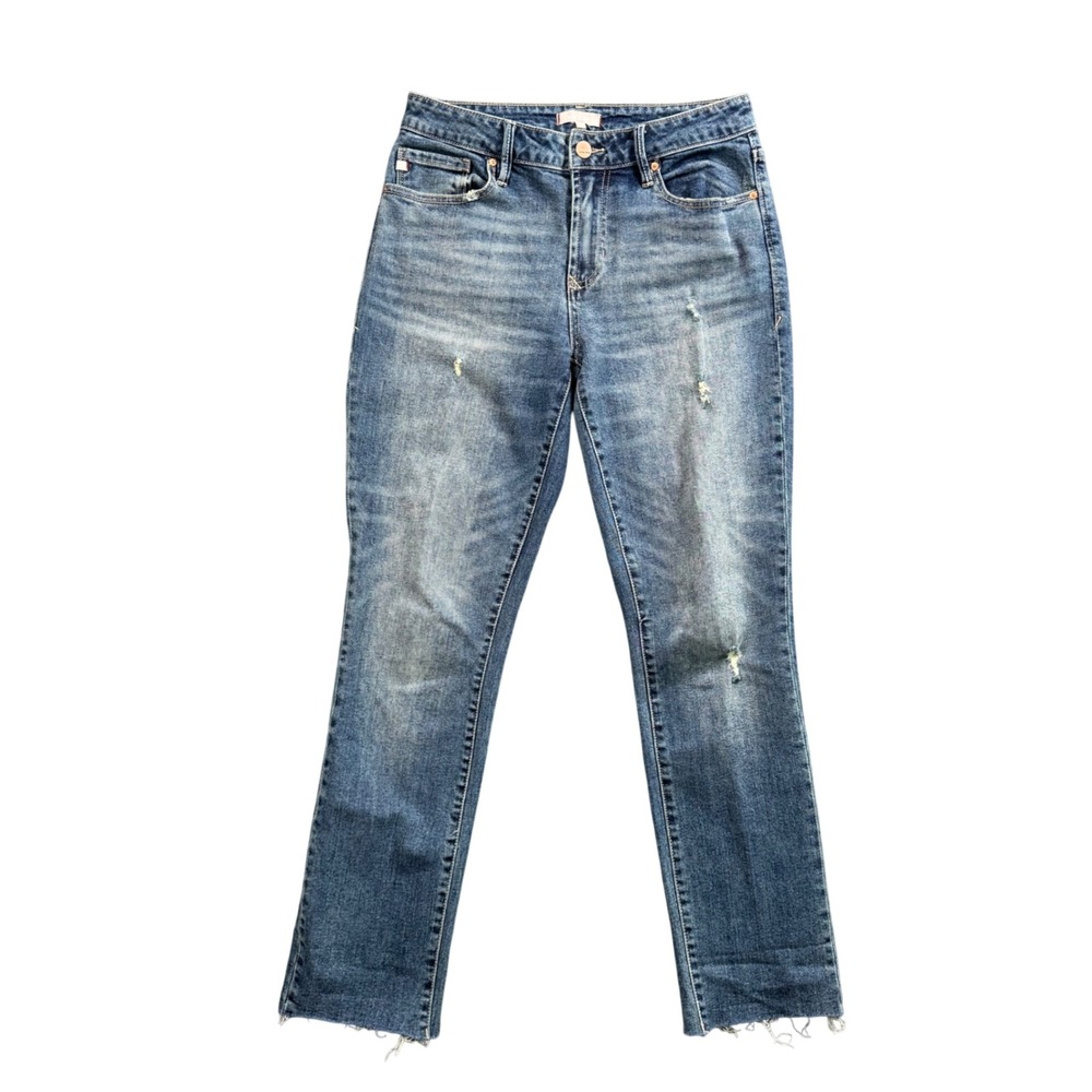 Dear John Straight Leg Jeans Women 27 Blue‎ Distressed Raw Hem